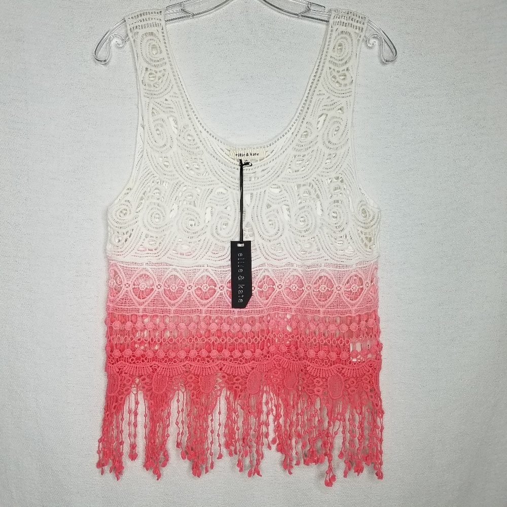Ellie‎ & Kate NWT Dip Dyed Crochet Tank Fringe Hem